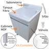 03 tanque lavanderia fibra 45l com gabinete em mdf para torneira de mesa