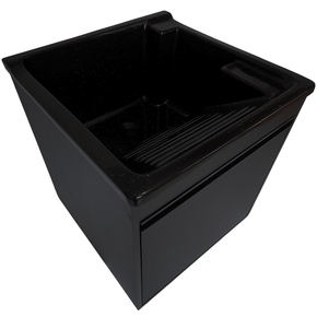 01 tanque de lavar fibra 40l com gabinete mdf preto de parede 54cm base torneira de mesa
