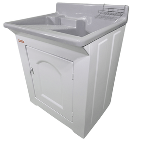 09 tanque de lavar roupa em fibra 50l esfregadeira lateral com gabinete abs cinza