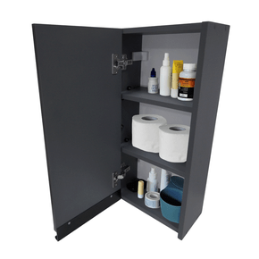 01 armario aereo estreito 30cm para banheiro cozinha lavanderia cinza escuro esquerda