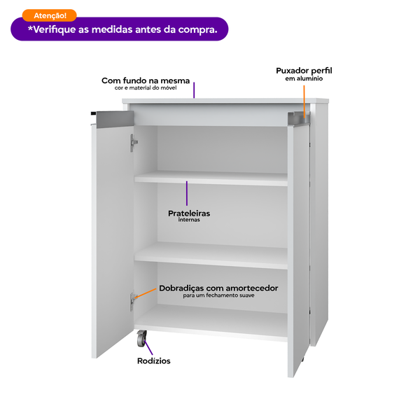 06 aparador rodizios 60cm mdf branco