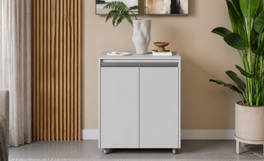 Aparador Buffet Com Rodinhas Multiuso MDF 60x30cm   2 Portas e 2 Prateleiras Branco