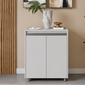 Aparador Buffet Com Rodinhas Multiuso MDF 60x30cm   2 Portas e 2 Prateleiras Branco